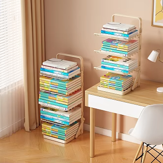 Bookshelf Desk Lamp Painting Table Chair 3d model