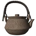Vintage Rustic Teapot With Woven Handle And Textured Earth Tone Surface 3d model