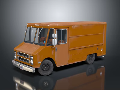 Vintage Orange Food Truck With Front Windows And Metal Exterior 3d model