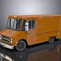 Vintage Orange Food Truck With Front Windows And Metal Exterior