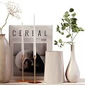 Elegant Decorative Ornament Set With Vases Green Plants and Books in Minimalist Style