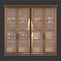 Fresh Flowers In Wooden Glass Cabinet With Decorative Vases And Cups