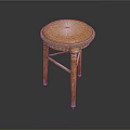 Round Padded Seat Stool With Wooden Legs And Classic Cross Support Design