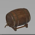 Wooden Barrel With Metal Hoops Tap And Stand As Home Living Supplies