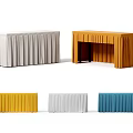 Exhibition Tables And Chairs Featuring White Orange Yellow Blue Pleated Tablecloths For Events