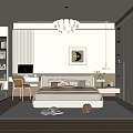 Elegant Modern Bedroom Interior Design With Soft Rug Chandelier And Wall Art
