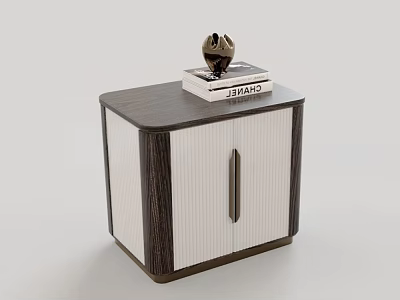Wooden Nightstand With White Door Metal Handle Books And Decorative Item On Top 3d model
