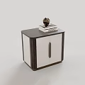 Wooden Nightstand With White Door Metal Handle Books And Decorative Item On Top