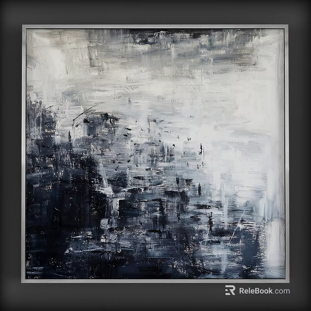 Modern Abstract Painting With Textured Brushstrokes In Black White Gray Tones 3d model 