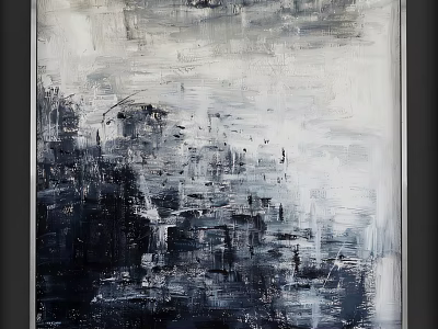 Modern Abstract Painting With Textured Brushstrokes In Black White Gray Tones 3d model