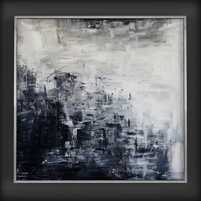 Modern Abstract Painting With Textured Brushstrokes In Black White Gray Tones 3d model