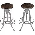 Modern Bar Stools With Wooden Seat And Chrome Metal Adjustable Spring Base