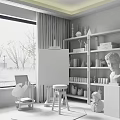 Art Studio Setup with Easel Sketch Paint Bottles and Sculpture Display Shelf