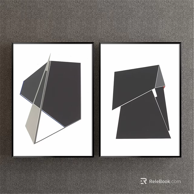 Abstract Geometric Wall Art With Black Frames And White Background Two Pieces 3d model