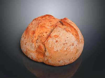 Artisan Bread With Crusty Surface And Flour Dusting On Dark Background 3d model