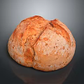 Artisan Bread With Crusty Surface And Flour Dusting On Dark Background