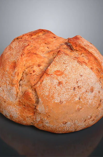 Artisan Bread With Crusty Surface And Flour Dusting On Dark Background 3d model