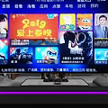 Modern KTV Room With Neon Lights Starry Ceiling Sofa TV Screen And Spacesuit Figure