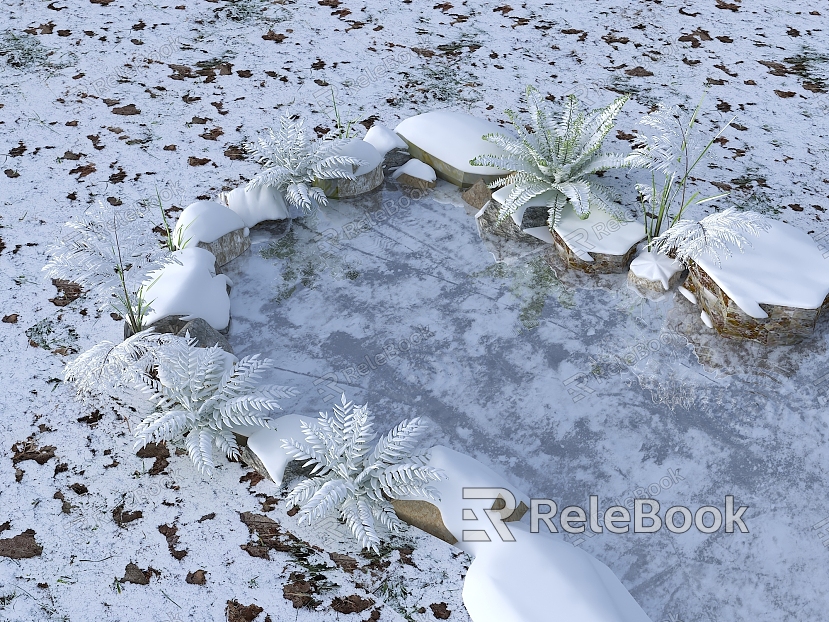 Modern Ecological Fish Pond Snow View Pond Fish Pond Ice Surface Ornamental Fish Pond Snow View Snow View Plants Snow View Stone model