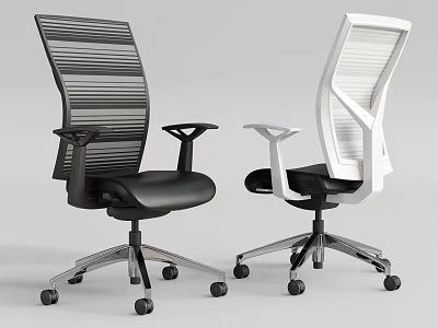 Modern Office Chairs With Black White Mesh Backs And Adjustable Base Wheels 3d model