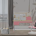 Pink Kids Chair With Study Desk For Children's Room Interior Design