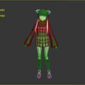 Game and Movie Character With Cat Ears Long Black Hair Plaid Dress And Black Boots