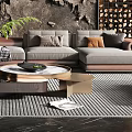 Modern Living Room Interior Design With Large Sofa Coffee Table Area Rug And Decorative Wall