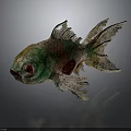 Decorative Green Red Textured Fish With Detailed Fins And Artistic Tail