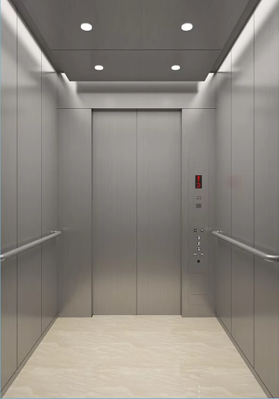 Modern Elevator Interior With Stainless Steel Panels Control Panel And Handrails 3d model