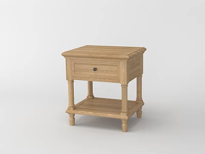 Wooden Nightstand with Single Drawer and Lower Shelf Classic Design Sturdy Legs for Bedroom 3d model