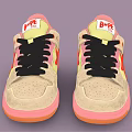 Beige Sneakers With Pink Sole Red Star Design Black Laces And Pink Tongue