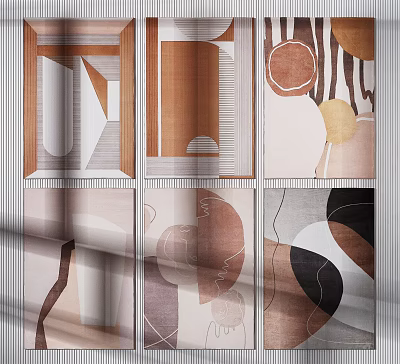 Abstract Geometric Square Rugs With Diverse Shapes And Warm Tones For Modern Interiors 3d model