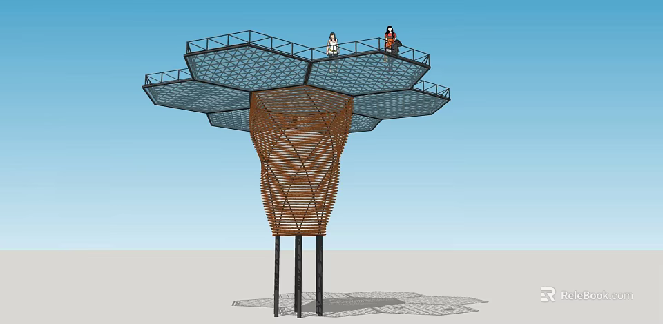 Modern Woven Design Tower Featuring Top Platform And People Standing 3d model