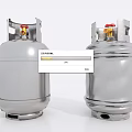 Two Silver Metallic Gas Cylinders With Red Valves And Handle Design
