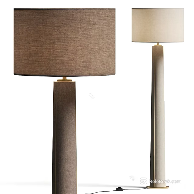 Stylish Modern Floor Lamps Featuring Fabric Shades In Brown And Beige Tones 3d model 