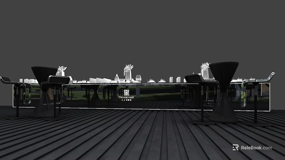 Outdoor Bar With Wooden Flooring And Bar Stools Modern Minimalist Design And Scenic View 3d model 