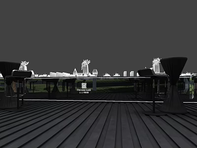 Outdoor Bar With Wooden Flooring And Bar Stools Modern Minimalist Design And Scenic View 3d model