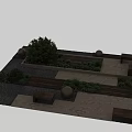 Modern Courtyard Garden Design Featuring Spherical Lights Green Plants Wooden Benches And Concrete Paths