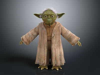 Green Skinned Long Eared Fictional Character Wearing Brown Robe With White Hair Standing Pose 3d model