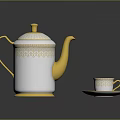 Elegant White Teapot With Gold Intricate Patterns And Matching Teacup Saucer Set