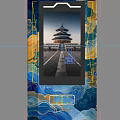 AI Cultural Tourism Custom Amusement Equipment With Traditional Blue Gold Patterns And Ancient Architecture