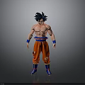 Anime Character With Spiky Black Blue Hair Bare Chest Red Pants And Blue Wristbands