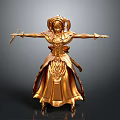 Golden Ornate Statue With Crown Sword Dress And Outstretched Arms