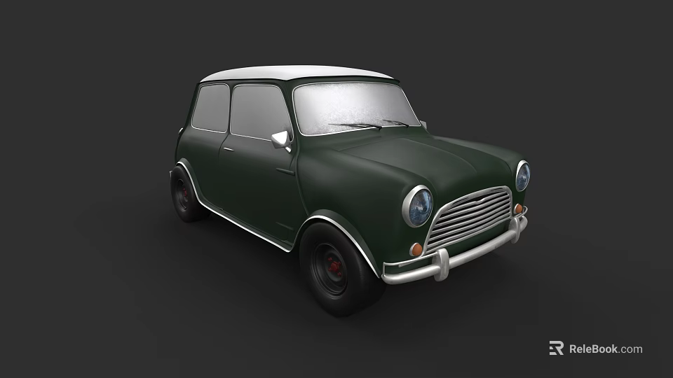 Classic Green Mini Car With White Roof Retro Exterior Design 3d model 