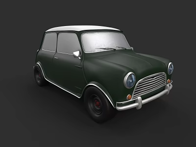 Classic Green Mini Car With White Roof Retro Exterior Design 3d model