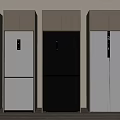 Modern Refrigerators and Freezers in Various Colors and Different Styles Arranged in a Row