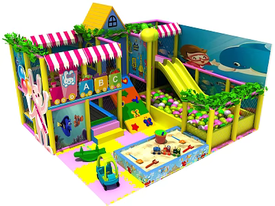 Indoor Playground Equipment With Slide Ball Pit Sand Table And Cartoon Decorations 3d model