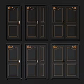 Dark Hinged Doors with Gold Accents and Intricate Carved Designs