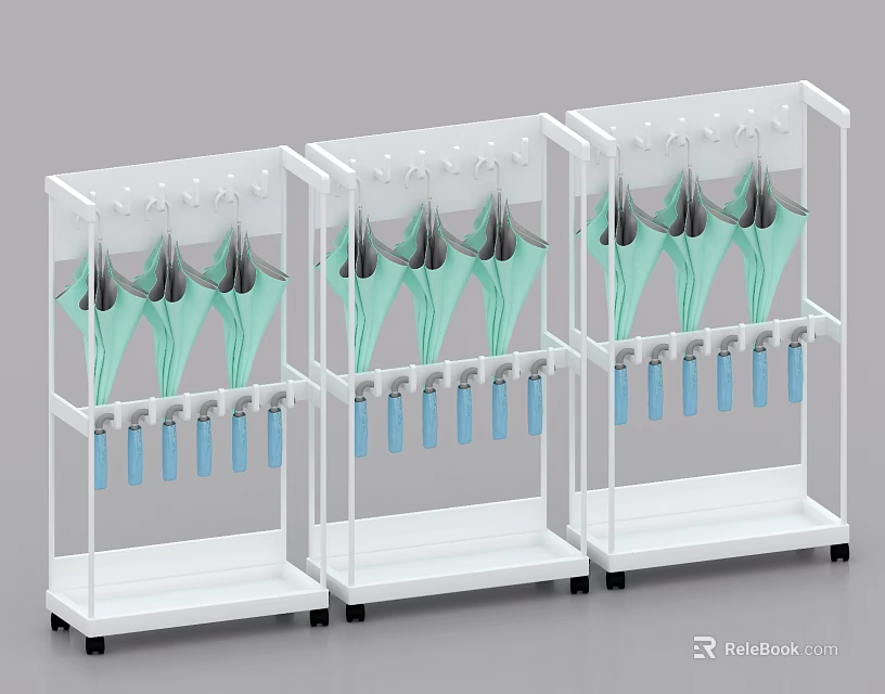 Multi Layer White Display Racks For Household Items With Green And Blue Accessories 3d model