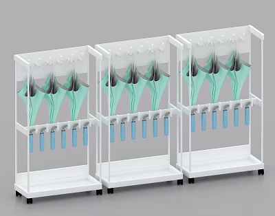 Multi Layer White Display Racks For Household Items With Green And Blue Accessories 3d model
